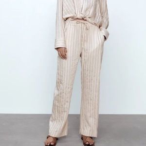 Zara striped textured weave pants size L